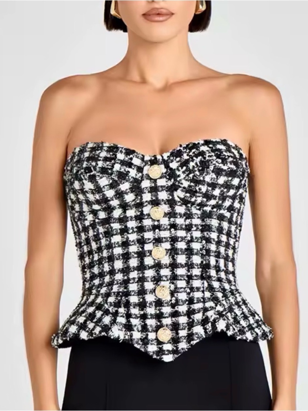Black & White Plaid Peplum Corset Top